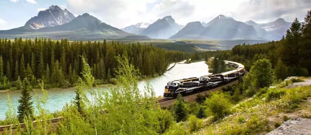 The Rocky Mountaineer glides through the heart of the Canadian Rockies—comfort and scenery in one unforgettable ride.
