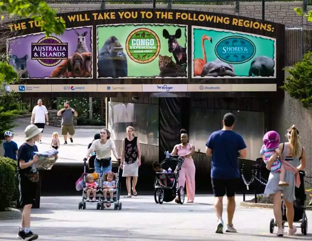 Navigational signs guide visitors through the various regions of the Columbus Zoo and Aquarium